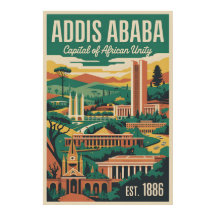 Affiche d'art rétro de voyage à Addis-Abeba Éthiop