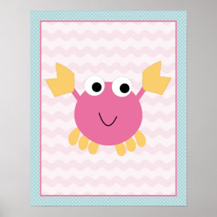 Affiche d'art Sea Sweeties Girl Sealife Crabe Rose