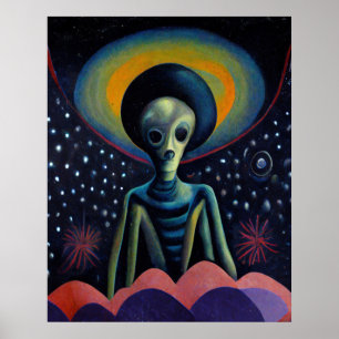 Affiche d'art surréaliste d'Alien dans l'espace