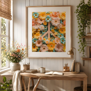 Affiche d'art symbole de paix floral – Fleur rétro