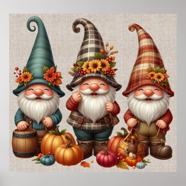 Affiche d'art Trio Gnomes de Thanksgiving (Devant)