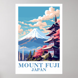 Affiche d'art vintage de voyage au Japon Mont Fuji