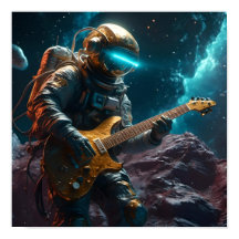 Affiche d'astronaute avec guitare électrique