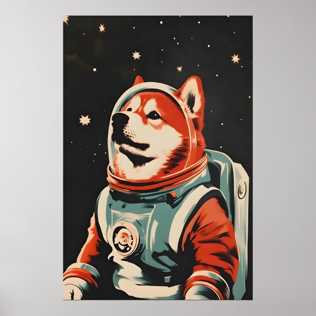 Affiche d'astronaute Chow Chow, Impression rétro C (Devant)