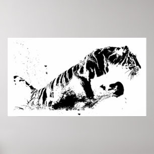 Affiche d'attaque de tigre - Silhouette de tigre