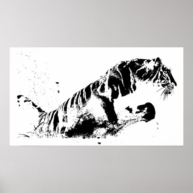 Affiche d'attaque de tigre - Silhouette de tigre (Devant)