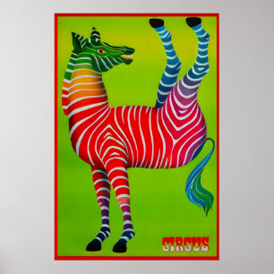 Affiche d'attraction Euro Circ 1970s Vintage Zèbre