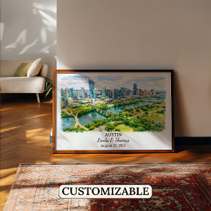 Affiche d'Austin Texas, Aquarelle, Sur mesure