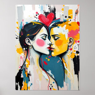 Affiche de amants s'embrassant dans l'art pop abst