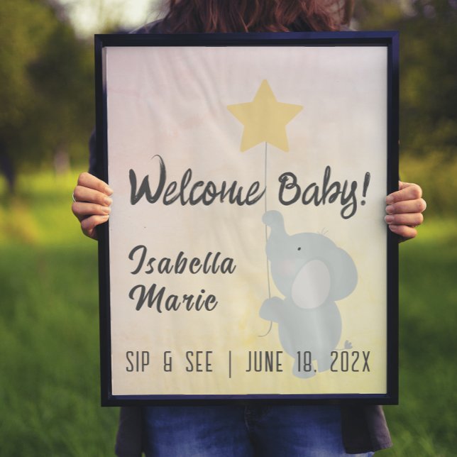 Affiche de Baby Shower éléphant fantaisiste "Sip & (Créateur téléchargé)