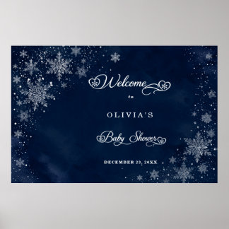 Affiche de Baby Shower Flocons de Neige de Minuit