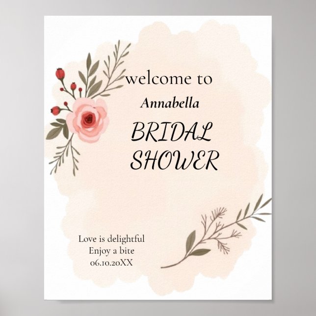 affiche de baby shower rose fleurie (Devant)
