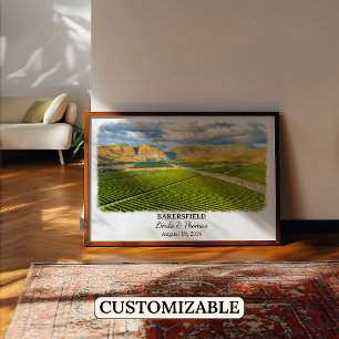 Affiche de Bakersfield Californie, Aquarelle, Sur