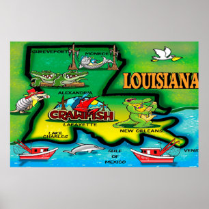 Affiche de bande dessinée d'état de la Louisiane