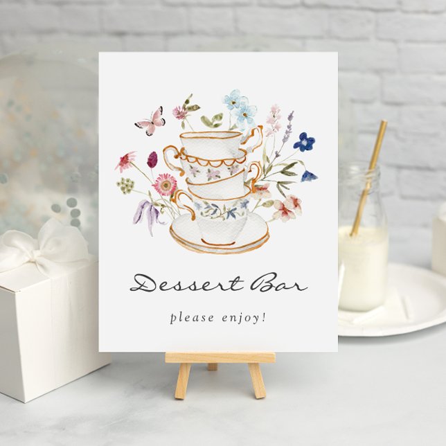Affiche de bar à desserts pour la douche de mariée (Floral Bridal Shower Dessert Bar Poster with Butterfly by Painted Paperie
)