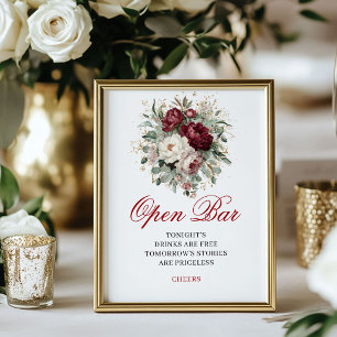 Affiche de Bar Ouvert Burgundy Blush Romantique