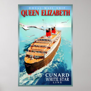 Affiche de bateau rétro RMS Queen Elizabeth New Cu