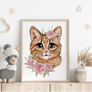 Affiche de bébé chat rose Impression murale