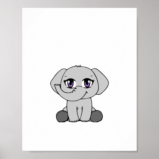 Affiche de bébé éléphant de style Chibi (Devant)