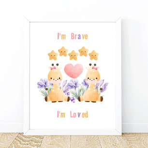 Affiche de bébé girafe mignon   Je suis Brave - Je