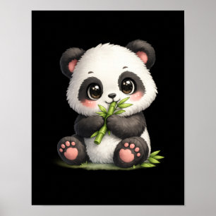 Affiche de bébé panda mignon mangeant du bambou