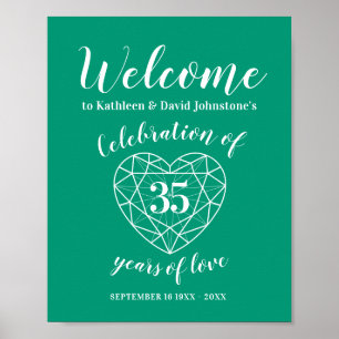 Affiche de bienvenue 35e anniversaire vert émeraud