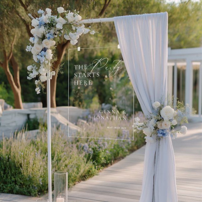 Affiche de bienvenue acrylique Mariage blanc moder (Modern Elegant White Wedding Acrylic Welcome Sign)