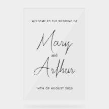 Affiche de bienvenue acrylique minimaliste Mariage