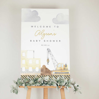 Affiche de bienvenue Baby shower à thème de constr