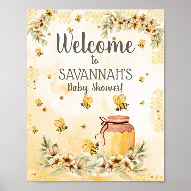 Affiche de bienvenue Baby shower abeille 8x10" (Devant)