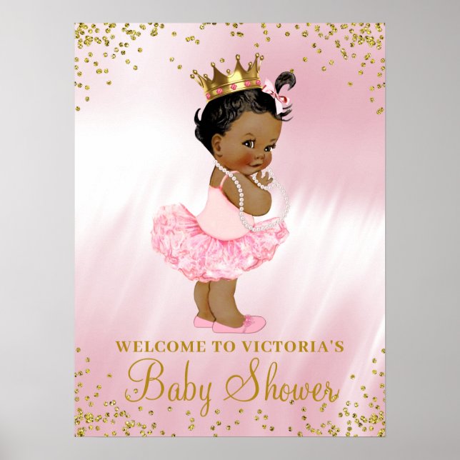 Affiche de bienvenue Baby shower afro-américaine (Devant)