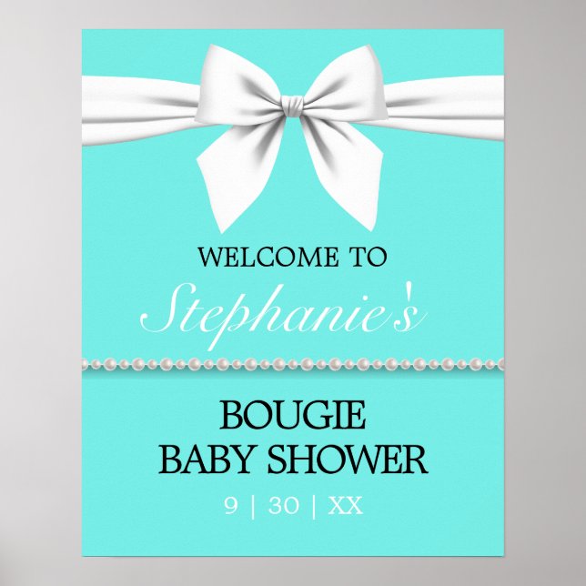Affiche de bienvenue Baby shower Aqua Turquoise Ti (Devant)