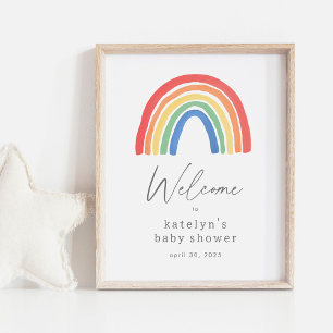 Affiche de bienvenue Baby shower arc-en-ciel neutr