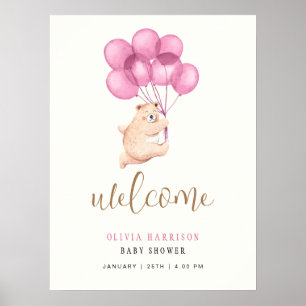 Affiche de bienvenue Baby shower Bear Rose Bear