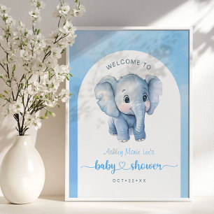 Affiche de bienvenue Baby shower bleu aquarelle él