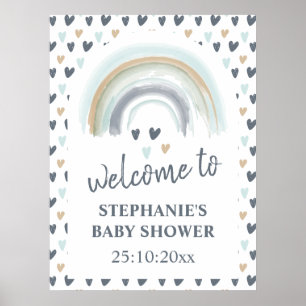 Affiche de bienvenue Baby shower bleu Boho arc-en-