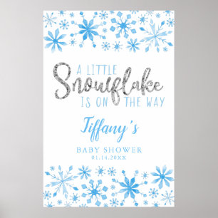 Affiche de bienvenue Baby shower bleu Little Snowf