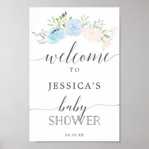 Affiche de bienvenue Baby shower bleu Pastel