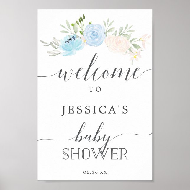 Affiche de bienvenue Baby shower bleu Pastel (Devant)