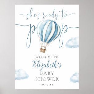 Affiche de bienvenue Baby shower bleu Pop Balloon