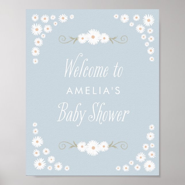 Affiche de bienvenue Baby shower Blue Boho Daisy (Devant)