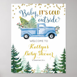 Affiche de bienvenue Baby shower Blue Christmas Tr