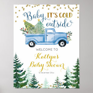 Affiche de bienvenue Baby shower Blue Christmas Tr