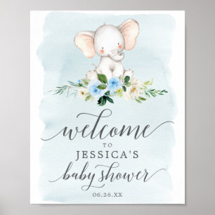 Affiche de bienvenue Baby shower Blue Elephant