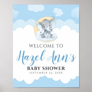 Affiche de bienvenue Baby shower Blue Elephant