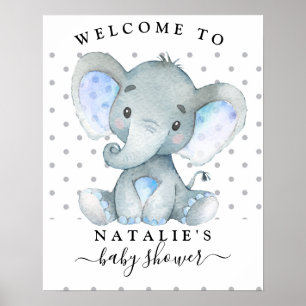 Affiche de bienvenue Baby shower Blue Elephant Boy