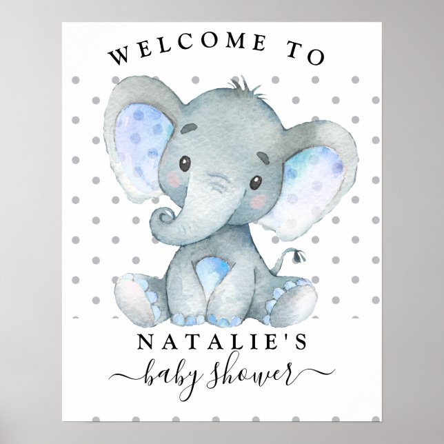 Affiche de bienvenue Baby shower Blue Elephant Boy (Devant)