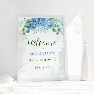 Affiche de bienvenue Baby shower Blue Hydrangea