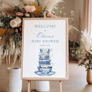 Affiche de bienvenue Baby shower Blue Tea Party