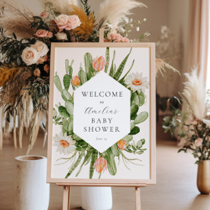 Affiche de bienvenue Baby shower Boho Cactus